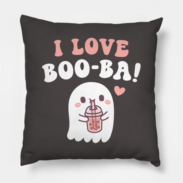 Cute Ghost I Love BOOba Boba Tea Funny Pillow by rustydoodle