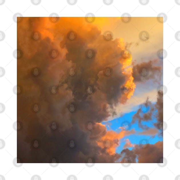 Black and Orange Storm Clouds at Sunset Eclipsing the Clear Blue Sky by SeaStories