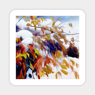 Autumn Leaves on Snow Magnet