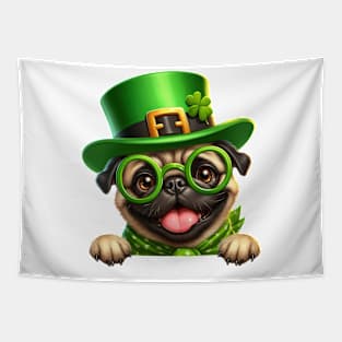 St Patricks Day Peeking Pug Dog Tapestry