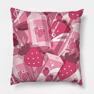 The cute pink set of the strawberry drinks Pillow