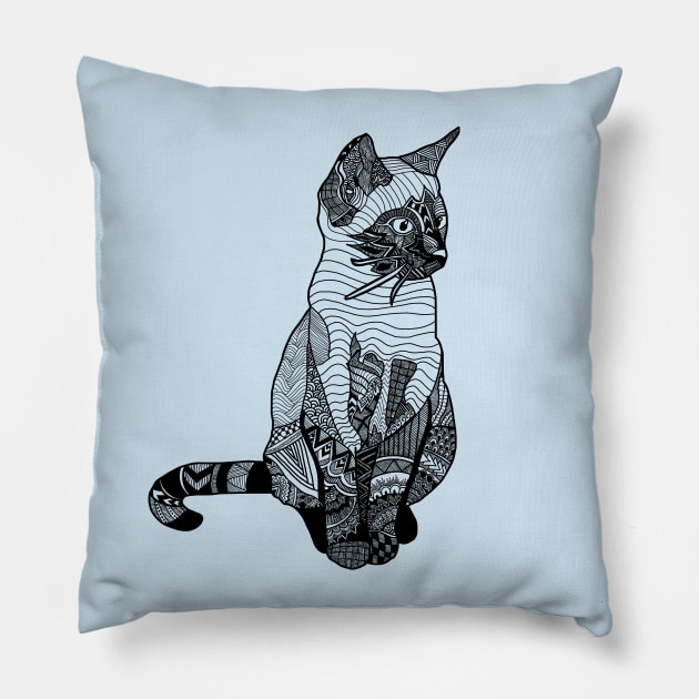 Cat Zentangle Pillow by RiaoraCreations