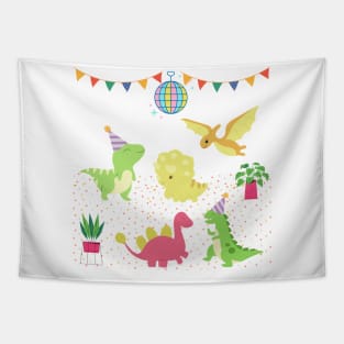 Dinosaurs Having A Friendly Party Tapestry