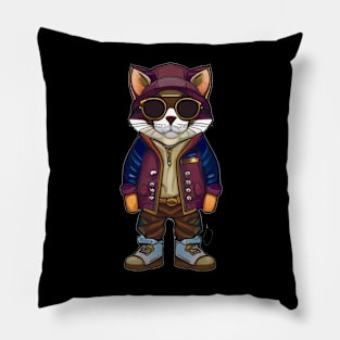 Pawsitively Stylish: Cat Rocking Shades and Purple Jacket Pillow