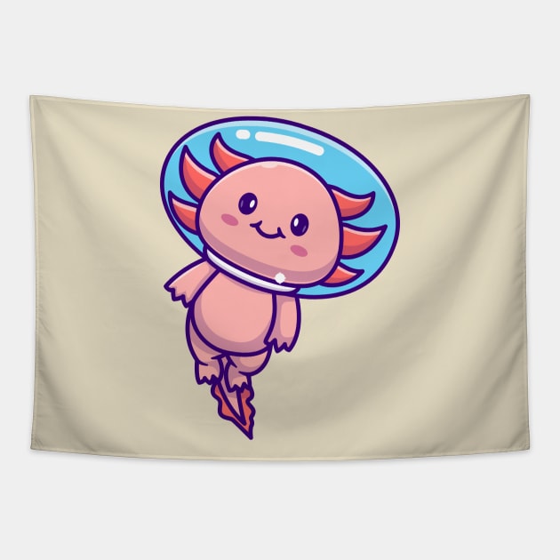 Cute Axolotl Astronaut Swimming Floating In Space Cartoon Tapestry by Catalyst Labs