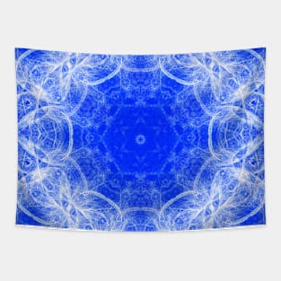 Fractal lace mandala in blue and white Tapestry