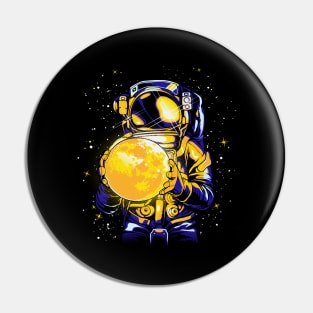Astronaut With Glowing Moon Planet Space Pin