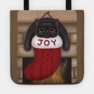 Grumpy Black Cat in Joy Christmas Stocking Tote