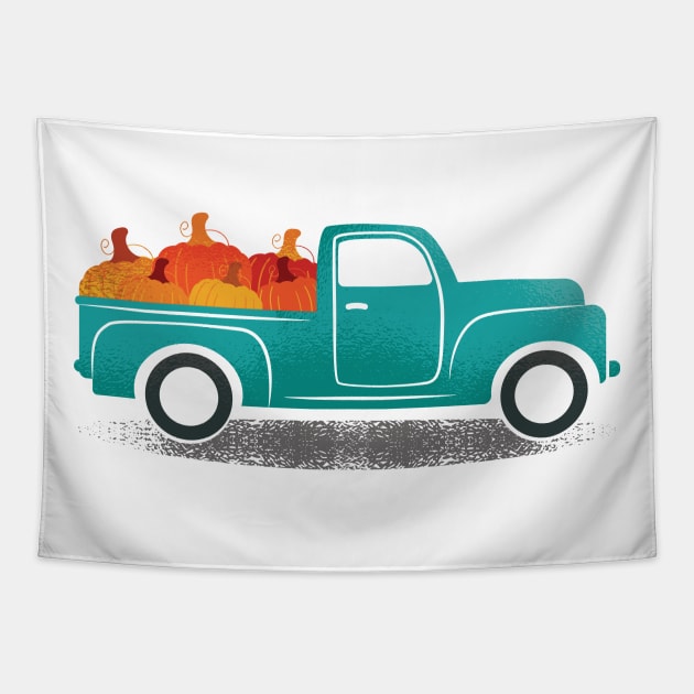 Pumpkin Pickup Truck Tapestry by madeinchorley