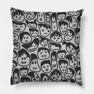 Wonky Faces With Lips In Shades of Gray Pillow