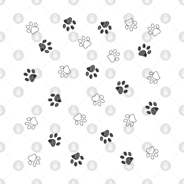 Black and white paw print repeated pattern by GULSENGUNEL