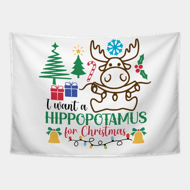 Hippopotamus for Christmas Tapestry by SVGBistro