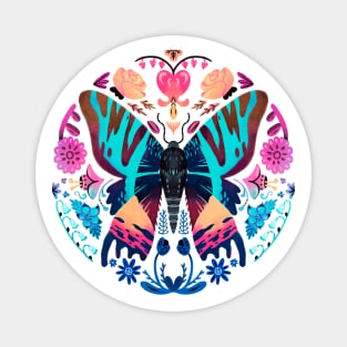 Madagascan Sunset Moth and Vibrant Flowers Magnet
