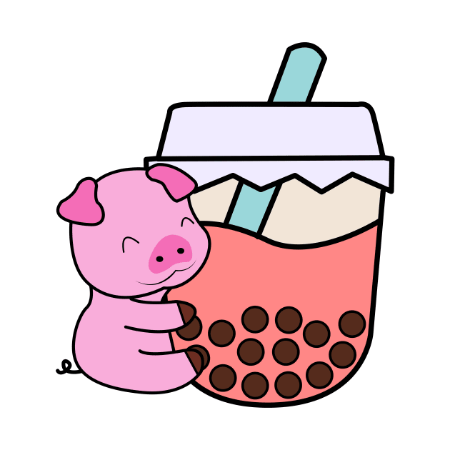 Baby Kawaii Pig Hugs Sweet Bubble Tea Pink Boba Tea by 4U2NV-LDN