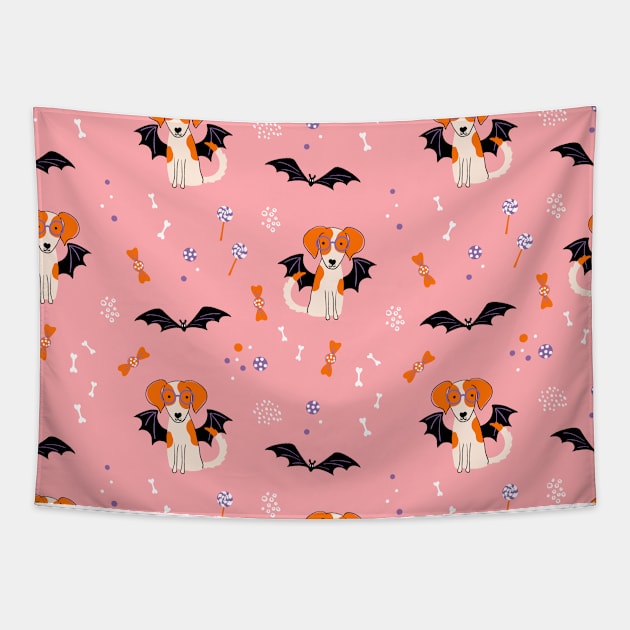 Cute print with a puppy in a bat costume Tapestry by DanielK