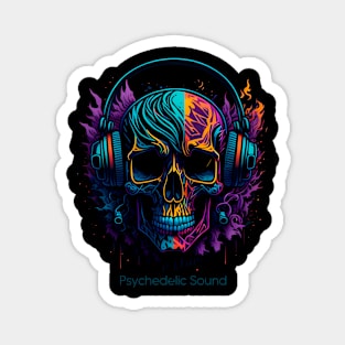 Psychedelic Skull Wearing Headphones Magnet