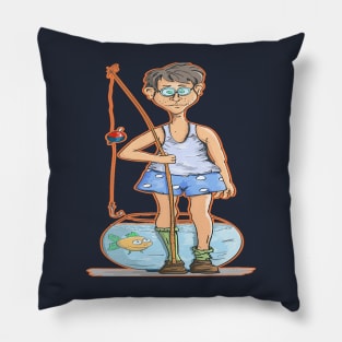 Man fishing in fish tank fish color Pillow