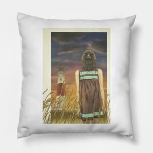 Lighthouse Crow Girl Pillow