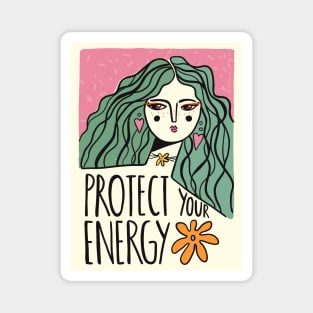 Protect your energy, Inspirational art, 70s, Woman art, Aesthetic poster, Affirmation Magnet