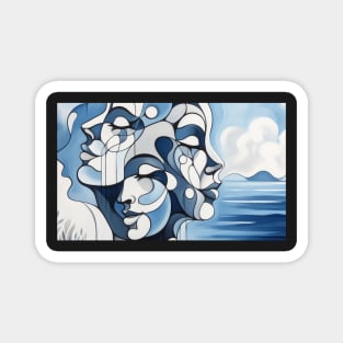 Overlapping faces, art deco Magnet