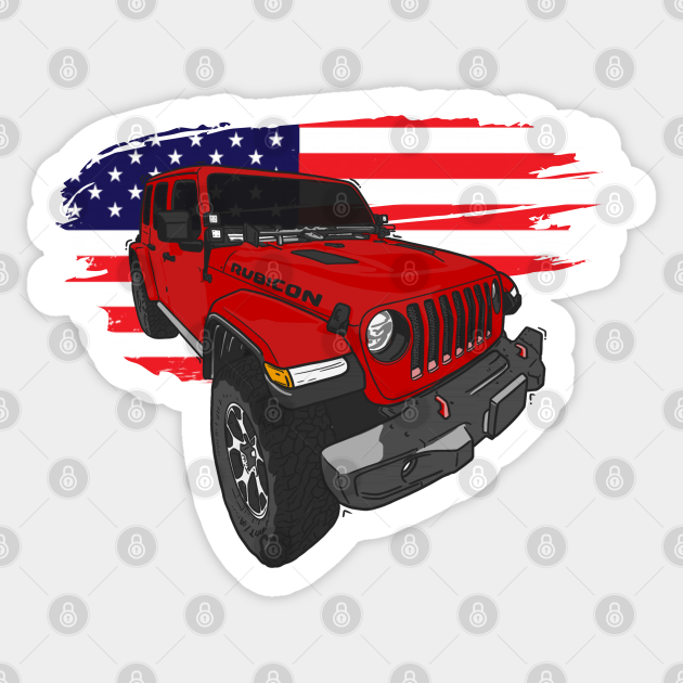 Jeep Wrangler with American Flag - Red - Jeep American Flag - Sticker |  TeePublic