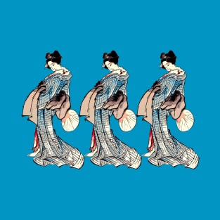 Three Little Maids Blue - Japanese Woodcut Inspired T-Shirt