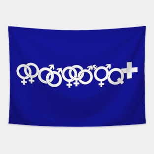 LGBTQ+ symbols in white Tapestry