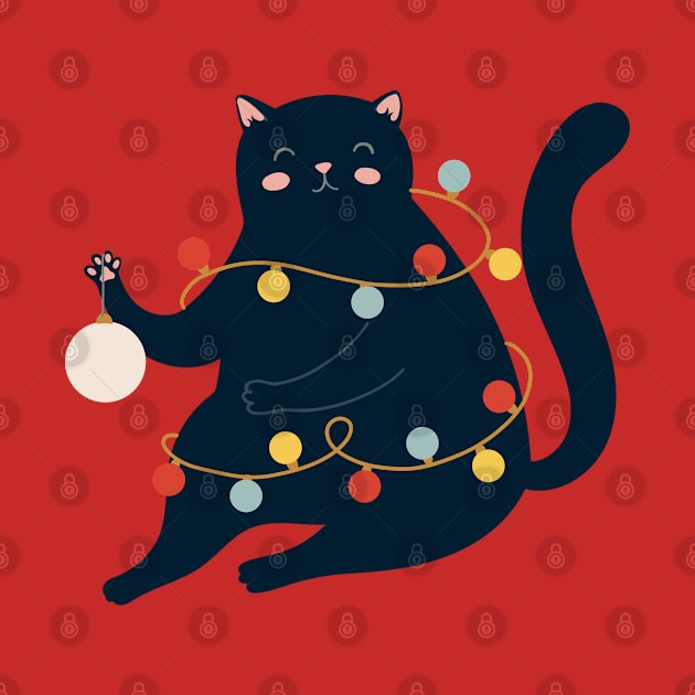 Black Christmas Lights Cat by TomCage