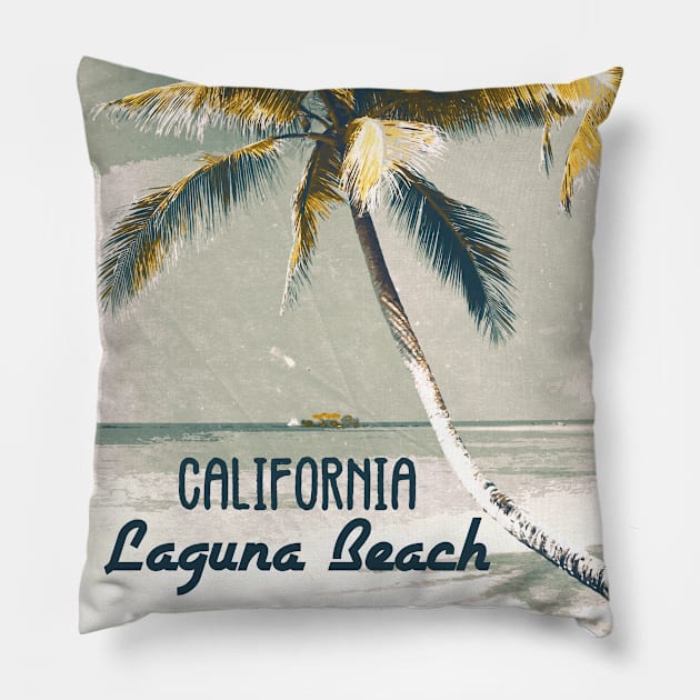 Laguna Beach California Vintage style poster Art Most Beautiful Beaches on Earth Pillow by Naumovski