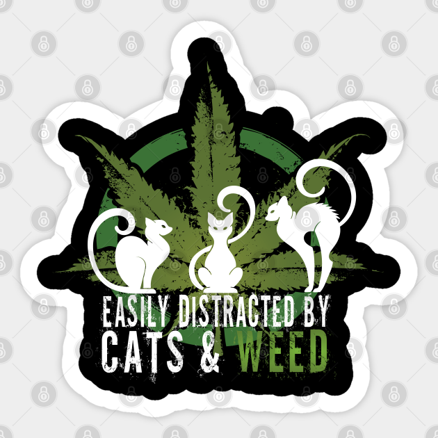 Easily Distracted By Cats And Weed Funny Cat Lover Stoner product - Humor - Sticker | TeePublic Easily Distracted By Cats And Weed Funny Cat Lover Stoner product - Humor - Sticker | TeePublic