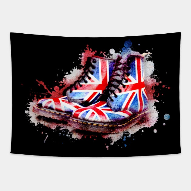 Union Jack flag Dr Martens boots on Black Tapestry by CACreative