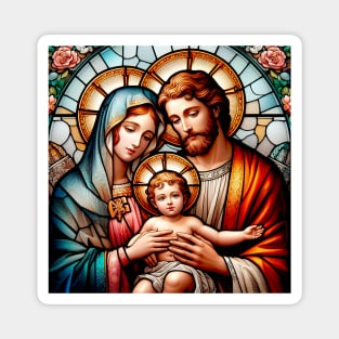 Christian stained glass of the Biblical Holy Family: Saint Joseph, Our Lady and the Child Jesus Magnet