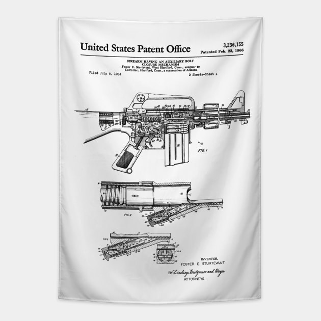 Colt Automatic Rifle Patent Black Tapestry by Luve