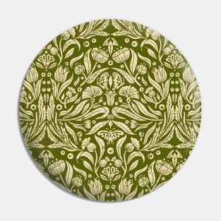 Block Printing Green Flowers Pin