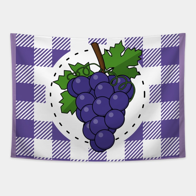 Grapes on White Violet Plaid Tapestry by BirdAtWork