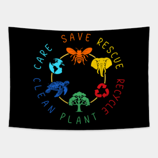 Save Bees Rescue Animals Recycle Plastic Earth Day 2024 Tapestry