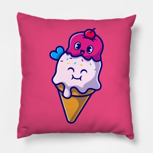 Happy Ice Cream Cone Cartoon Pillow