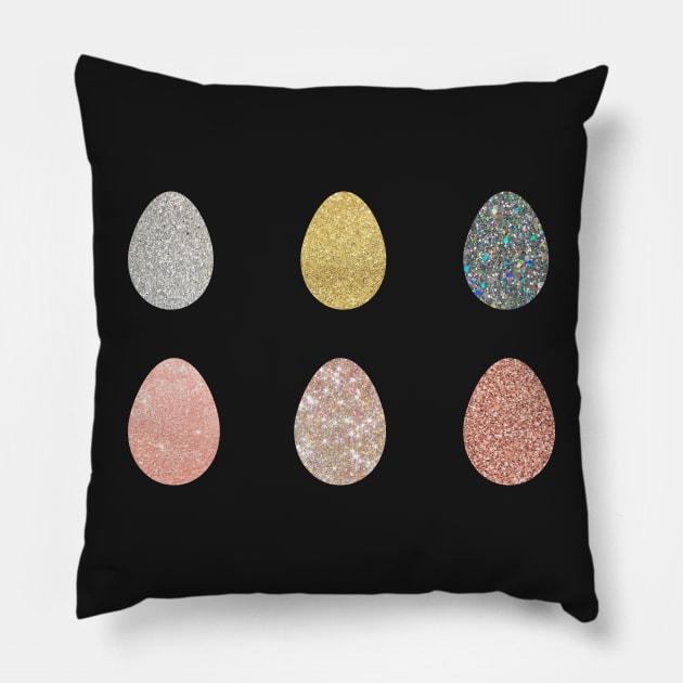 Gold Silver Faux Glitter Easter Eggs Pillow by Felicity-K