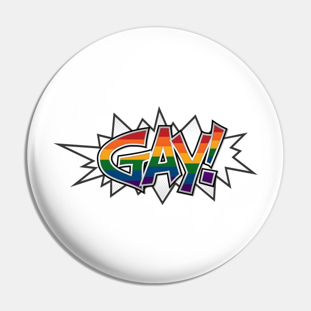 Halftone Gay Pride Typography with Rainbow Flag Background Pin by LiveLoudGraphics