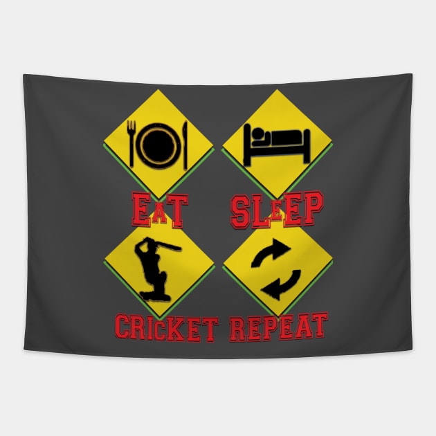 Eat sleep cricket repeat Tapestry by TeeText