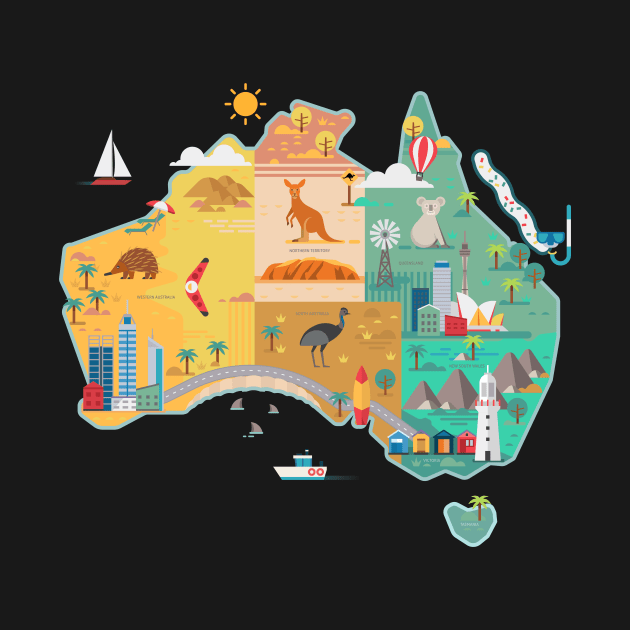 Cartoon Map of Australia by Antikwar