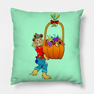 Scarecrow with Pumpkin Harvest Basket Pillow