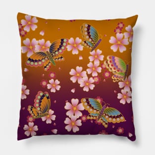 Japanese Butterfleis Amid Sakura Blossoms Pillow