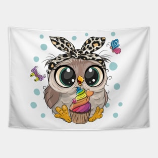 Cute owl with cupcake Tapestry