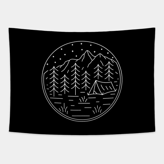 Camping Hike Nature Wild line Tapestry by polkamdesign