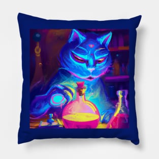 Blue Cat with a Third Eye Performs Alchemical Experiments Pillow