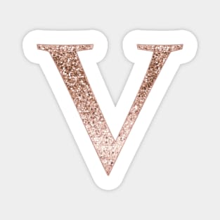 V rose gold glitter monogram letter Magnet