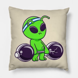 Cute Alien Lifting Astronaut Helmet Barbell Cartoon Pillow