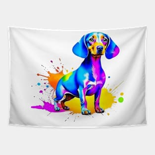 Colorful Dachshund Splatter Art - Playful Canine Delight Tapestry