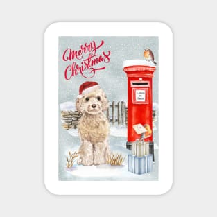 White Cockapoo Merry Christmas Santa Dog Magnet